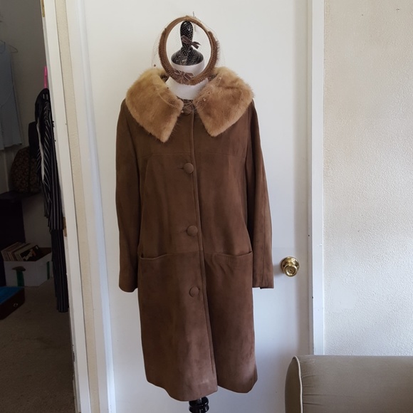 Jackets & Blazers - Vintage suede coat with mink collar/ring hat